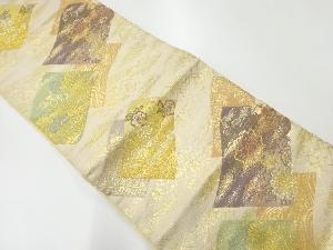 リサイクル　色紙に草花模様織出し袋帯